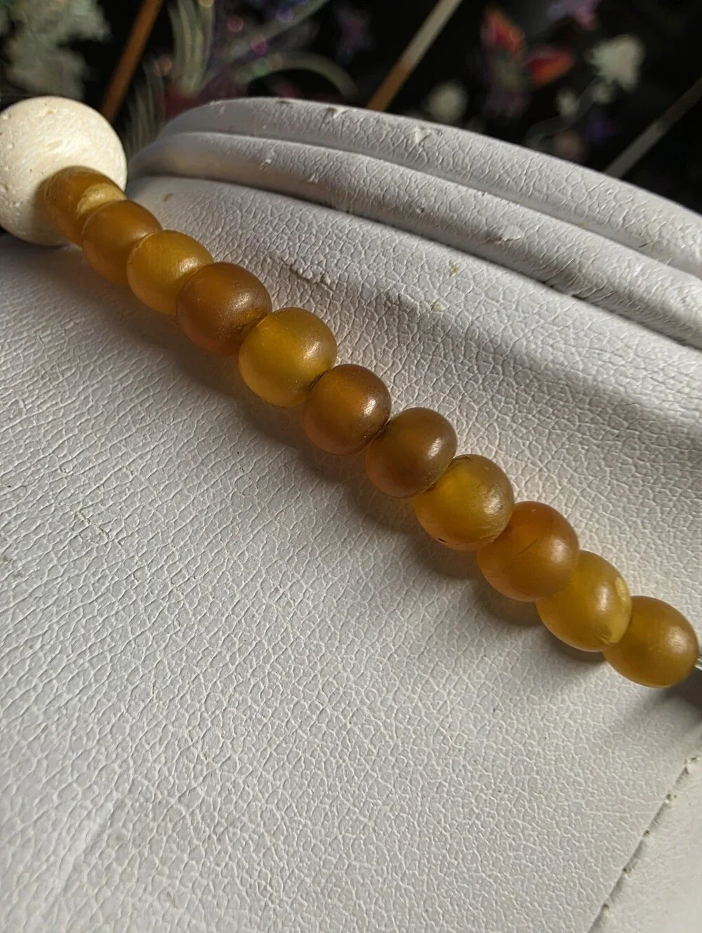 Vintage Tribal Carved Bone, Horn, UV Butterscotch Amber Choker